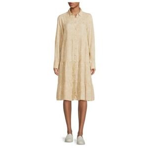 Time & Tru Beige Animal Print Button Front Midi Shirt Dress Tiered‎ Ruffle 2XL